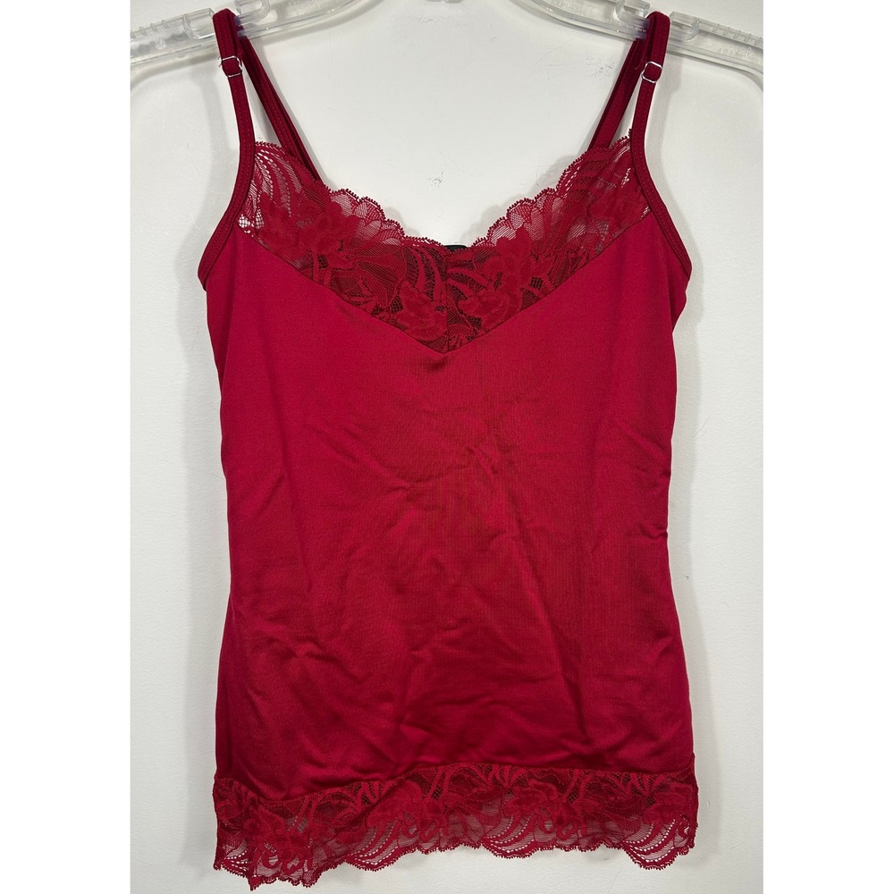 Y2K Babydoll Top Cami Women's XXS Red Lace Trim Coquette Party Romantic‎ WHBM